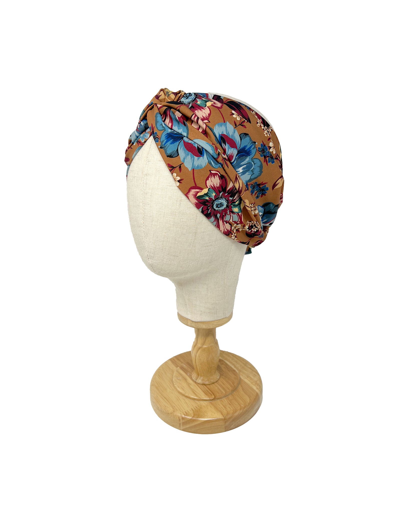 Floral patterned camel satin headband