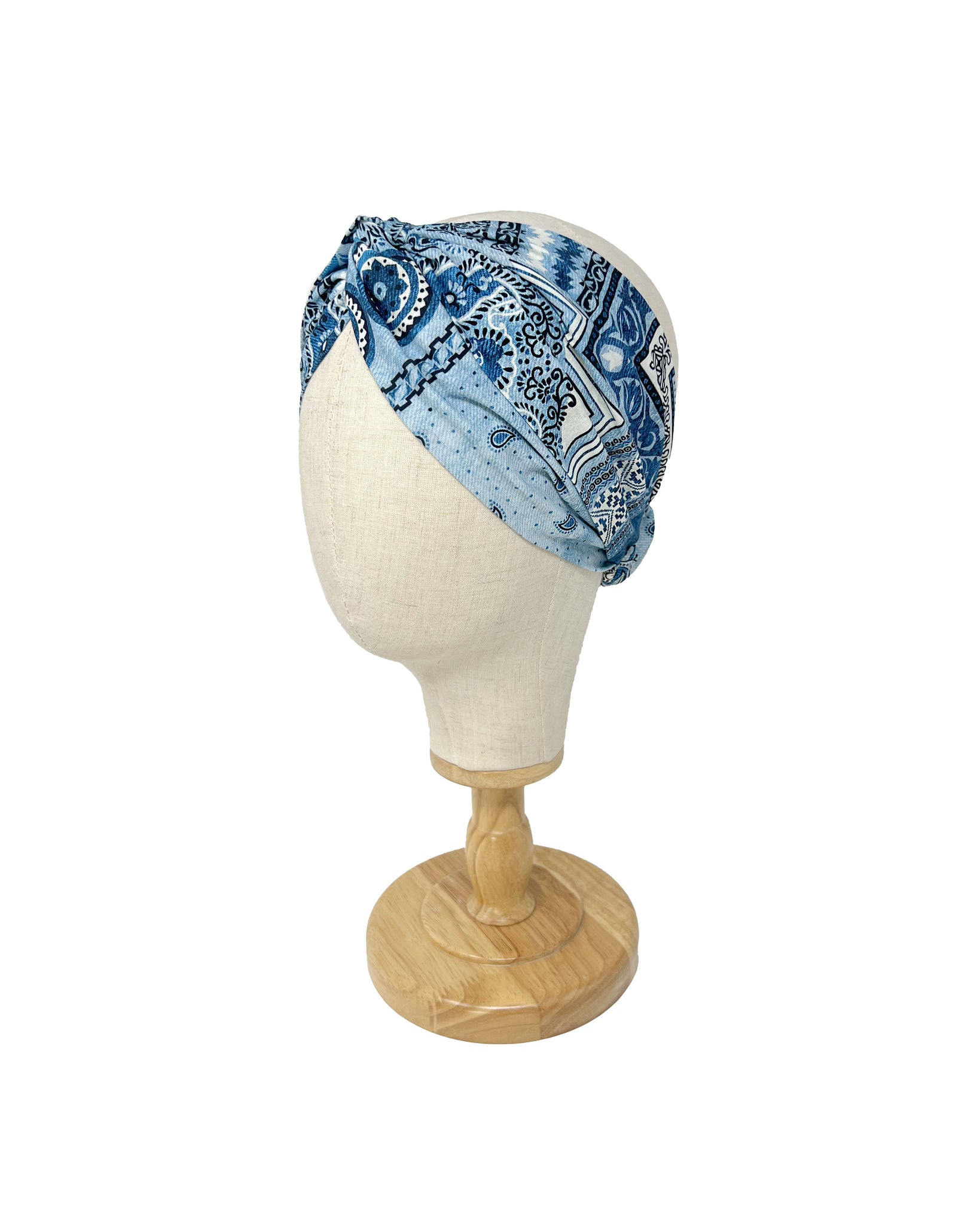 Blue and light blue bandana patterned cotton headband