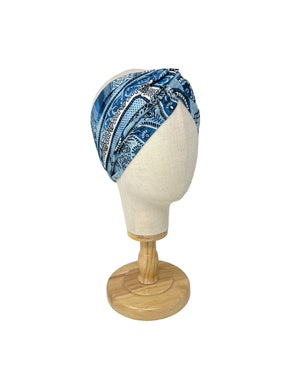 Blue and light blue bandana patterned cotton headband