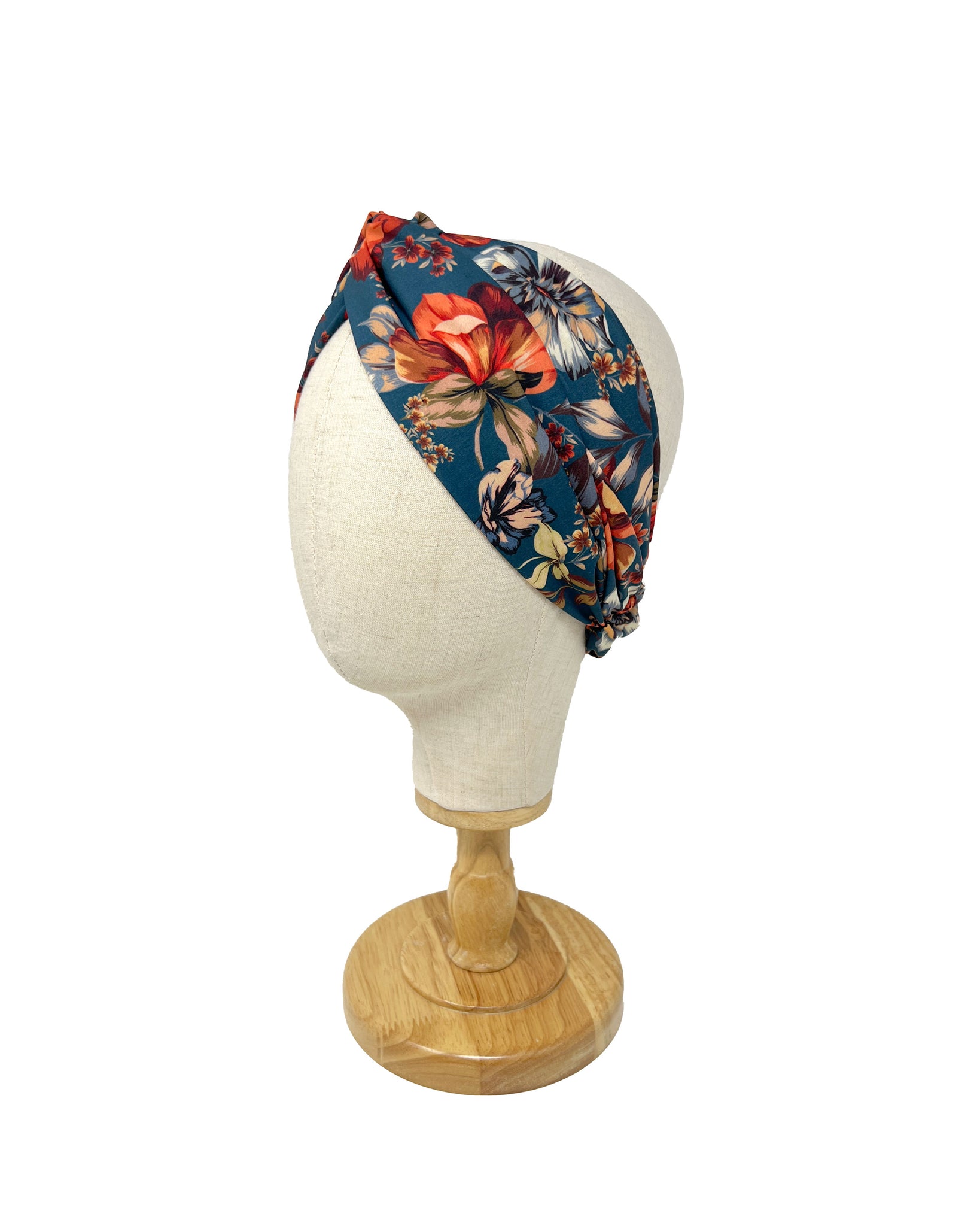 Floral patterned octanium and orange satin headband