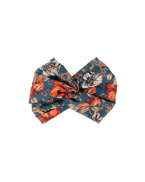 Floral patterned octanium and orange satin headband