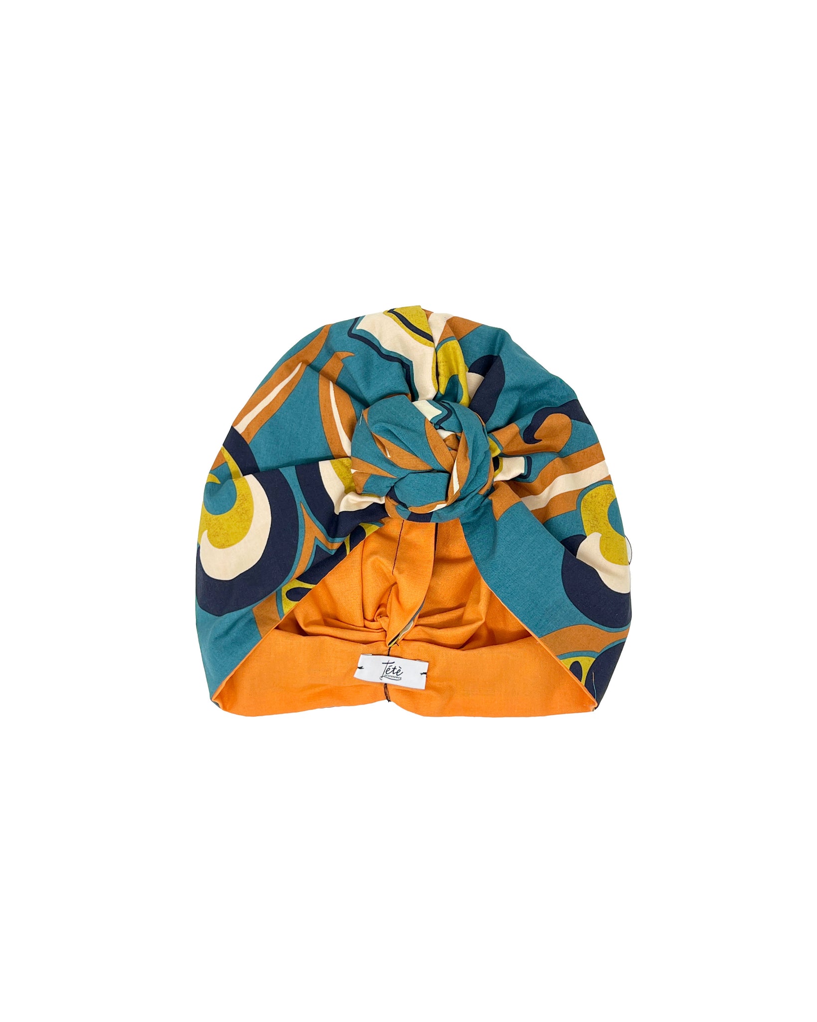 Octanium cotton turban with orange yellow and blue cashmere design