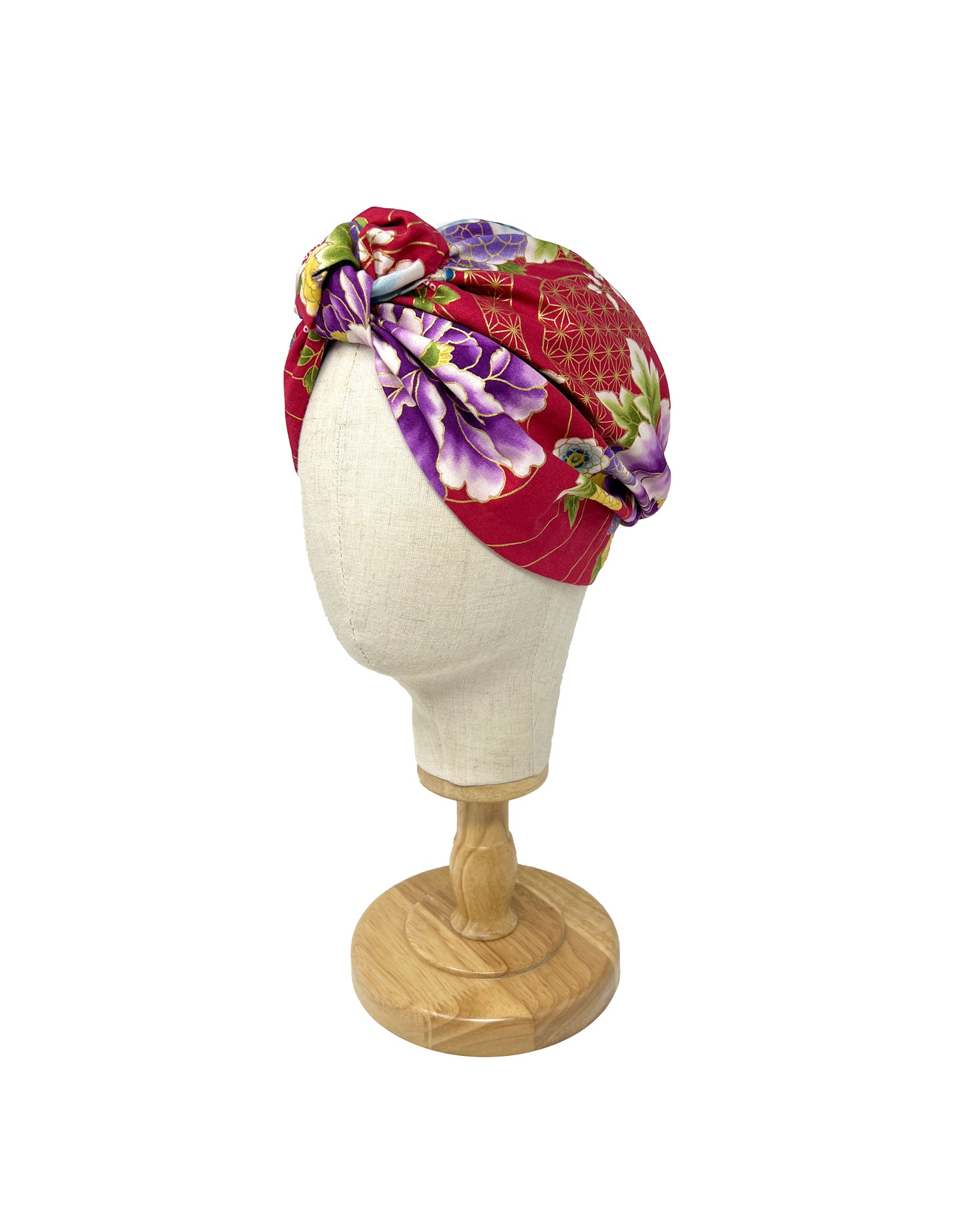 Red cotton turban with floral pattern