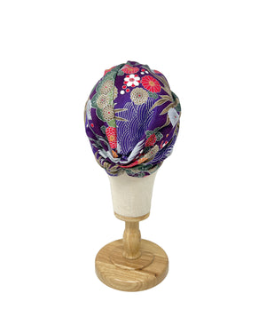 Dark violet cotton turban with japanese floral pattern