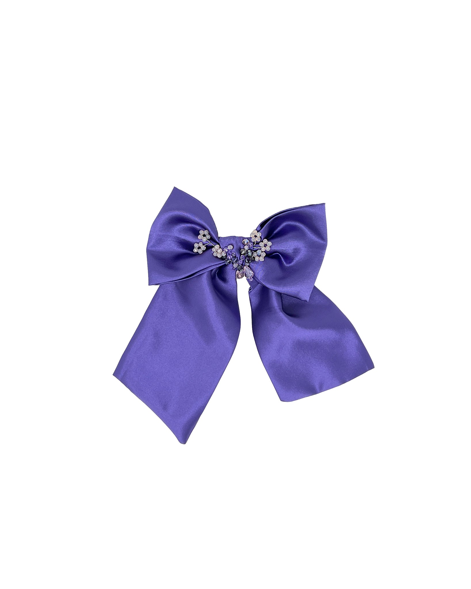 Violet satin bow with crystals flowers