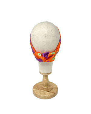 Purple silk-blend shantung headband with orange flower pattern